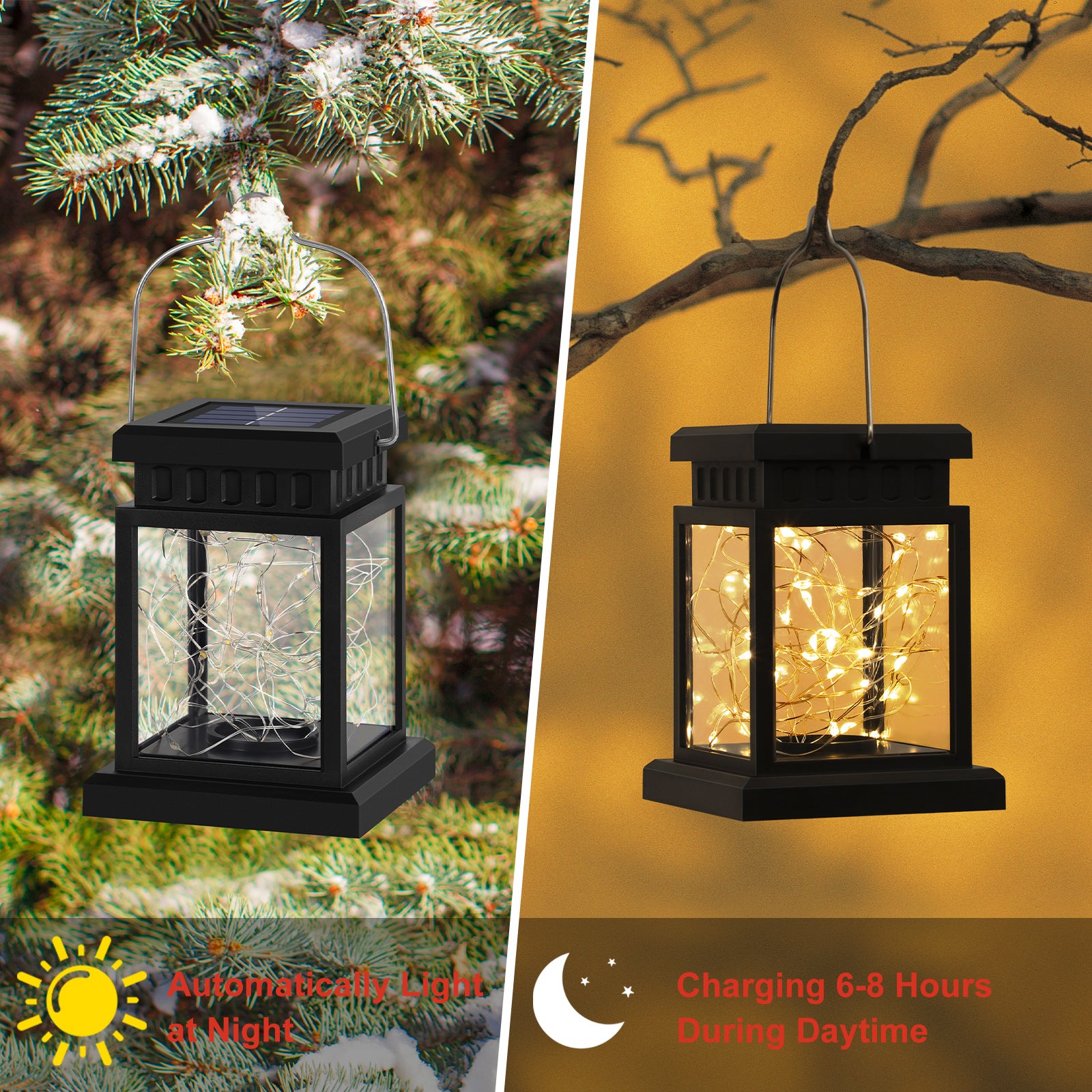 4-Piece Set Outdoor Decorative Solar Mason Jar Hanging Lanterns, Waterproof Warm White Fairy Lights for Patio and Garden Decor