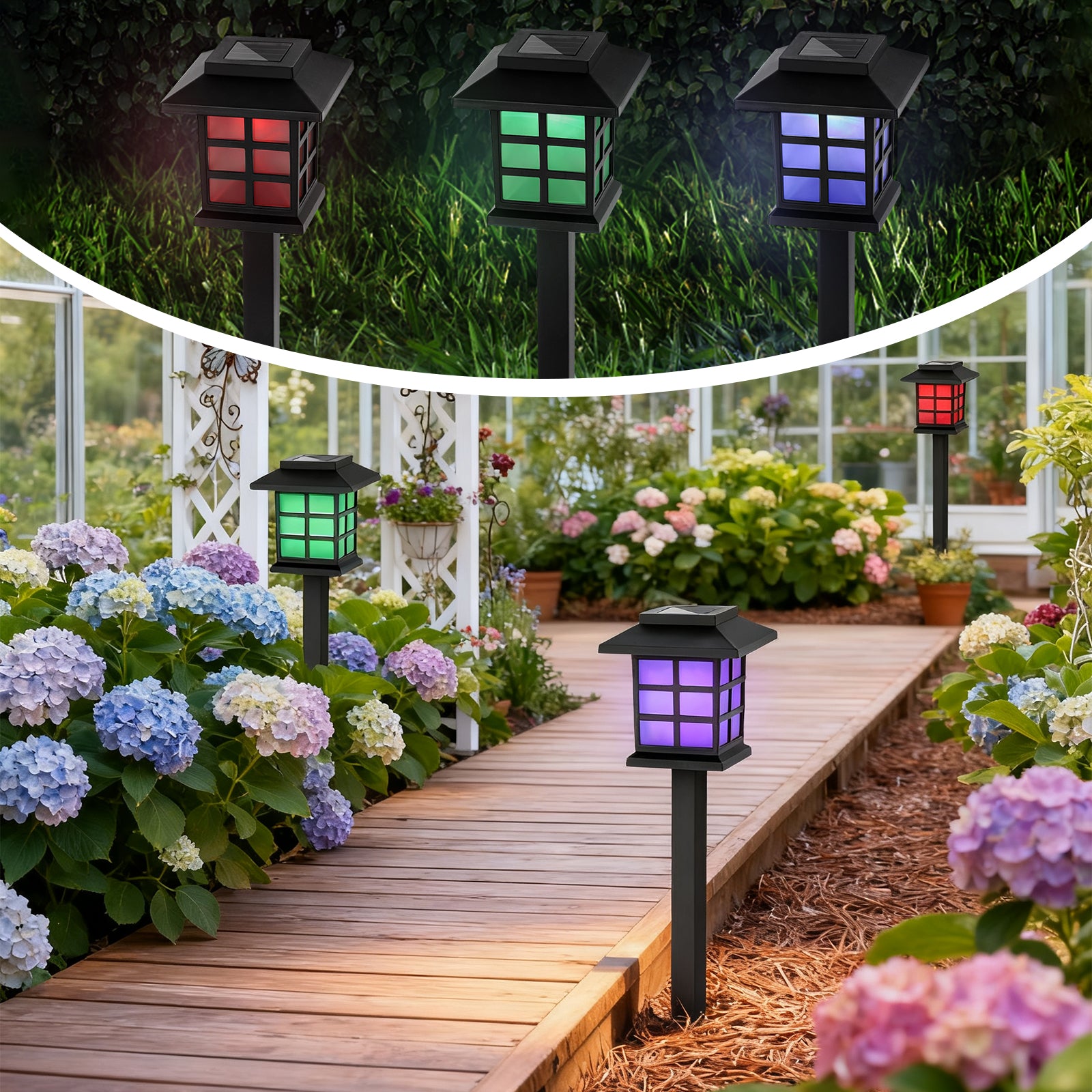 12-Pack Solar Pathway Lights Outdoor, IP44 Waterproof Colored Solar Walkway Lights, Auto On/Off Landscape Spotlights for Yard, Pathway, Driveway & Patio