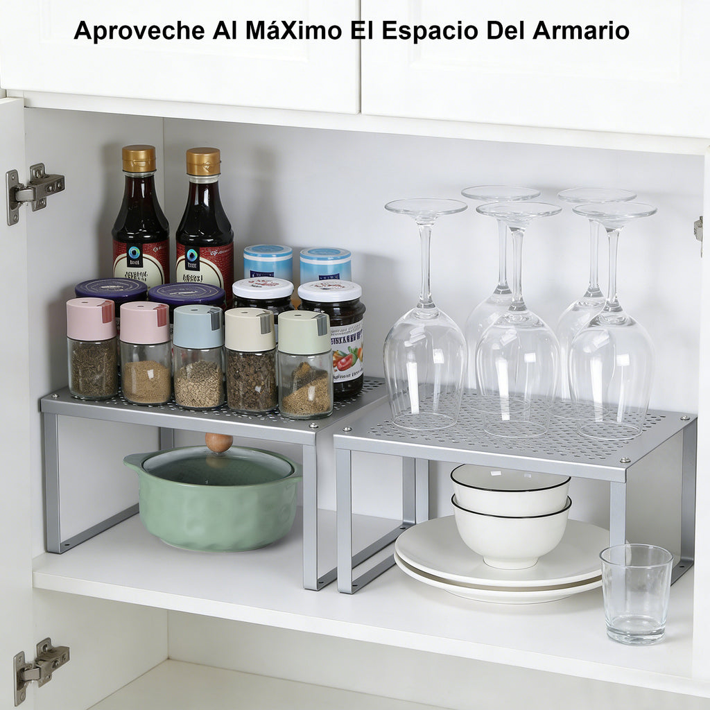 3-Tier Stackable Kitchen Cabinet Organizer - Metal Spice Rack & Pantry Storage Shelves, Space-Saving