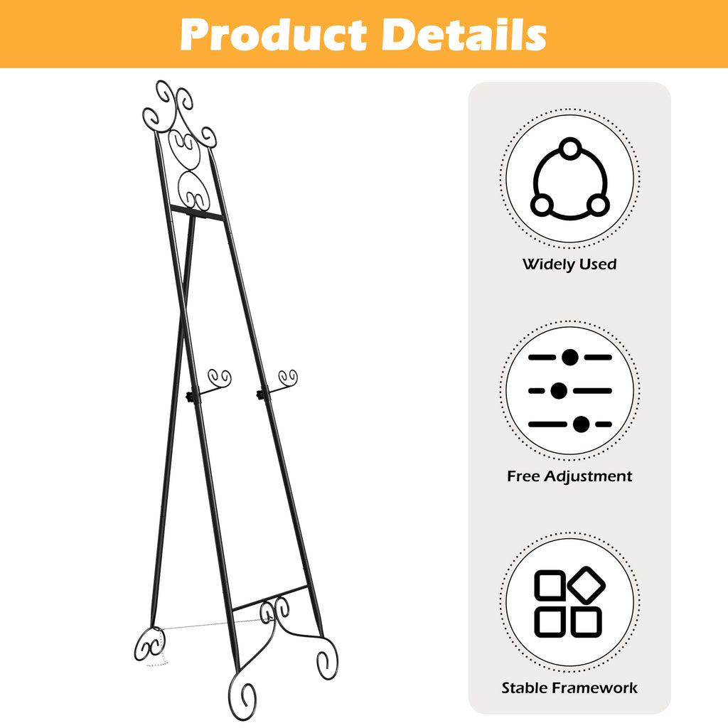 2/1-Pack 59 Inch Floor Easel for Wedding Signs, Adjustable 3-Tier Standing Display Rack for Posters and Art with Chain Support，Gold/Black