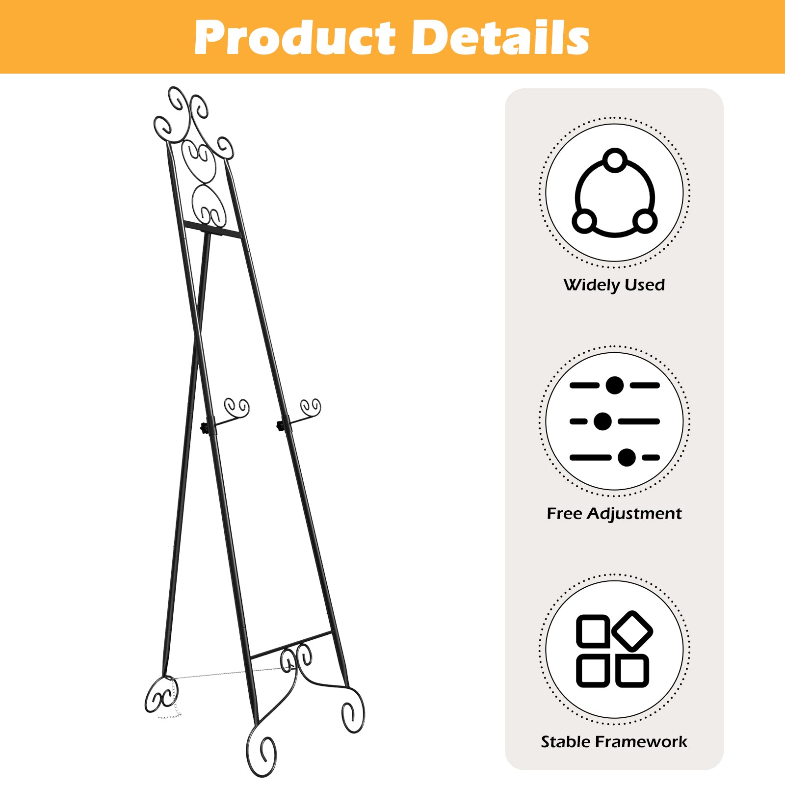 2/1-Pack 59 Inch Floor Easel for Wedding Signs, Adjustable 3-Tier Standing Display Rack for Posters and Art with Chain Support，Gold/Black
