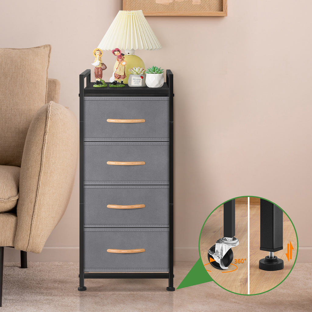 4-Drawer Fabric Chest of Drawers -Slim Tall Nightstand for Bedroom, Closet & Entryway