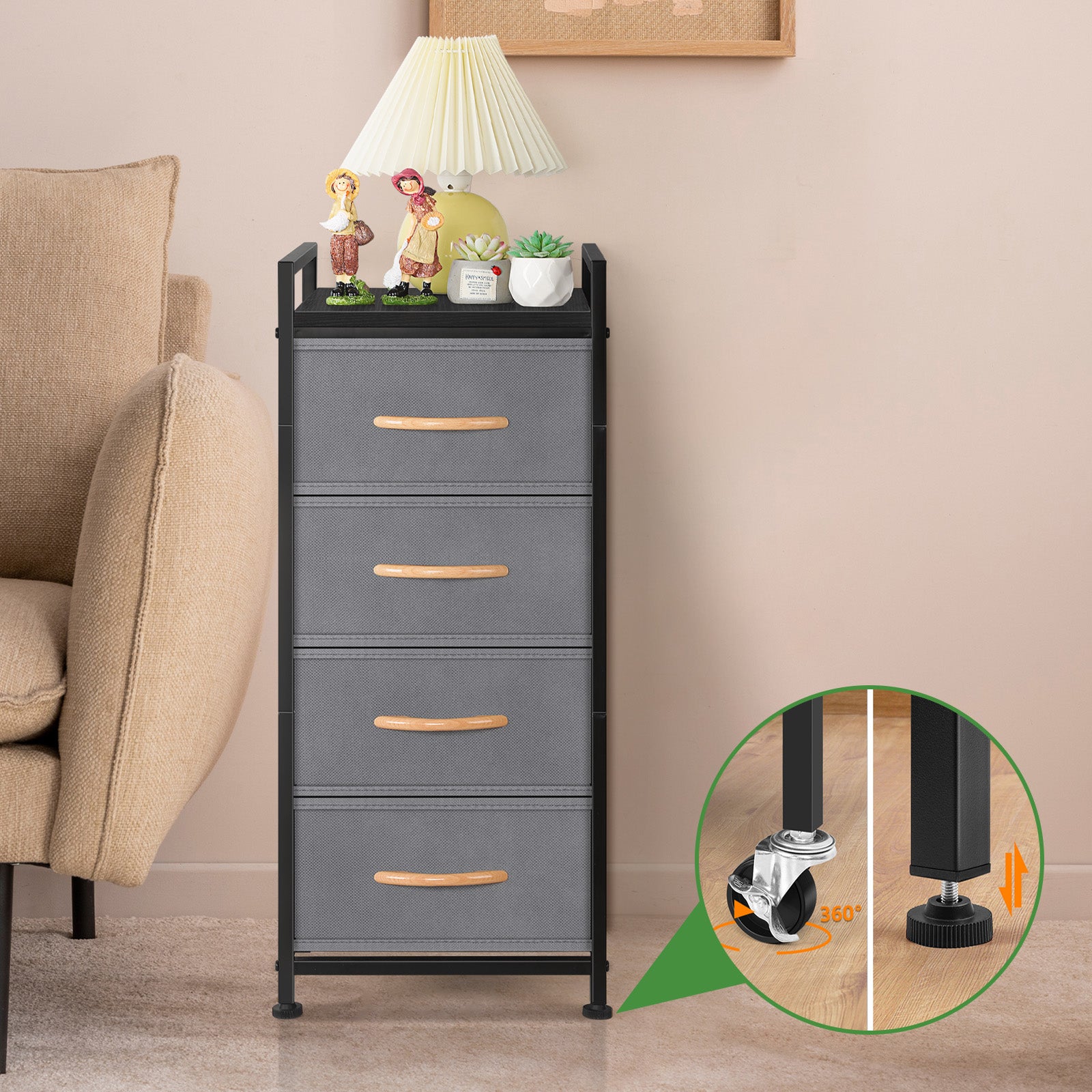 4-Drawer Fabric Chest of Drawers -Slim Tall Nightstand for Bedroom, Closet & Entryway
