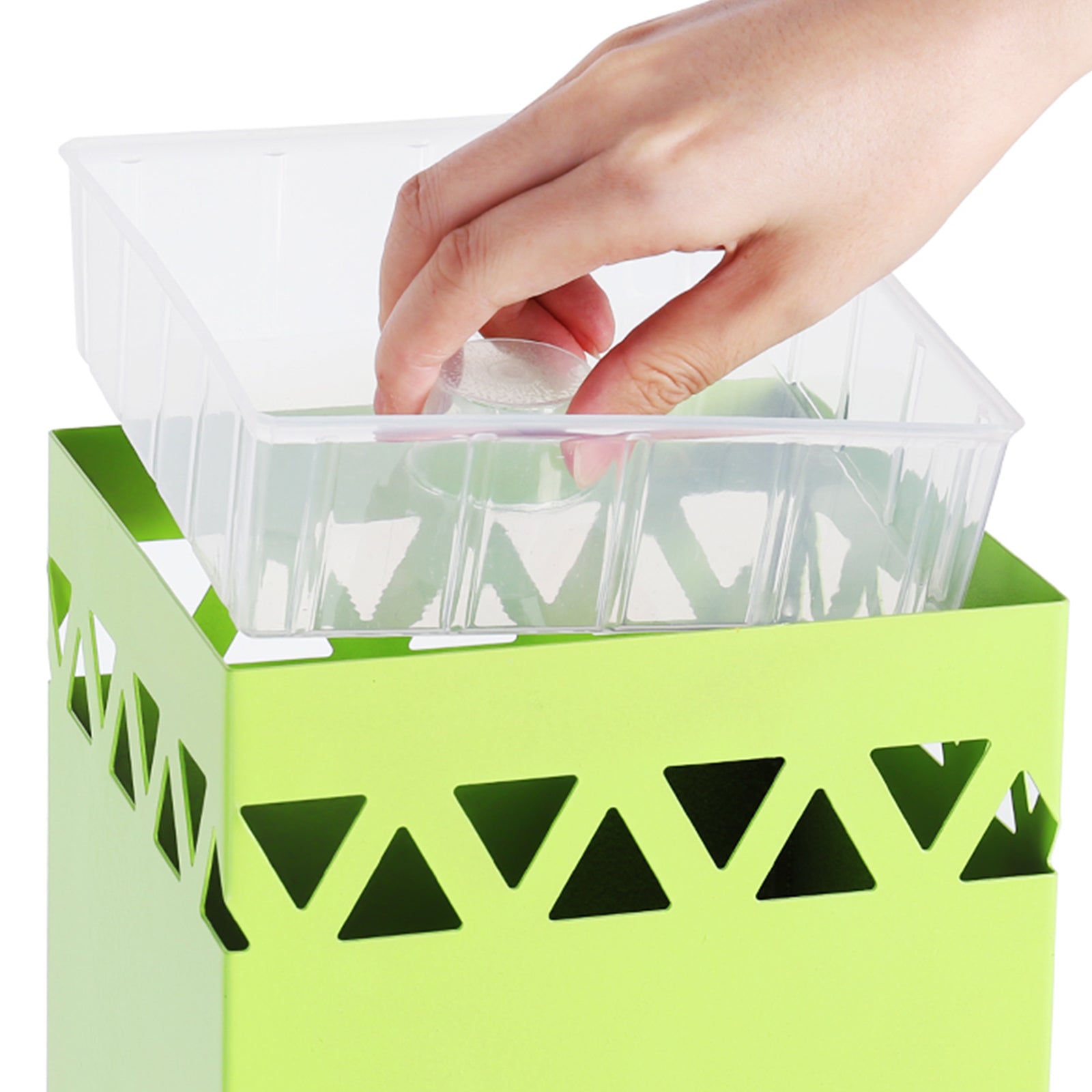 Green Metal Umbrella Stand with Cactus Design, Free-Standing Holder for Entryway with Drip Tray