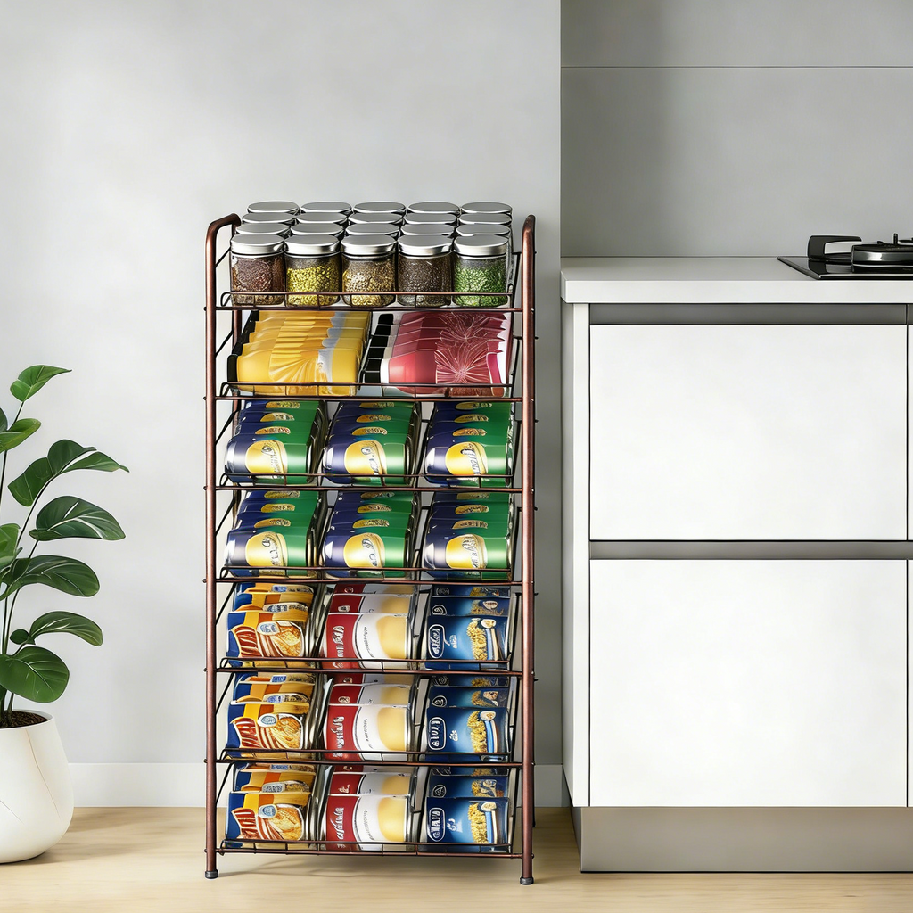 7-Tier Can Dispenser Rack - Rustic Brown Pantry Organizer Holds up to 84 Cans