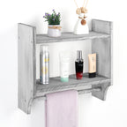 2-Tier Rustic Bathroom Shelf with Towel Bar for for Bathroom/Living Room/Kitchen/Bedroom, Wall Mounted Bathroom Shelf above Toilet Storage Cabinet, Gray-Green