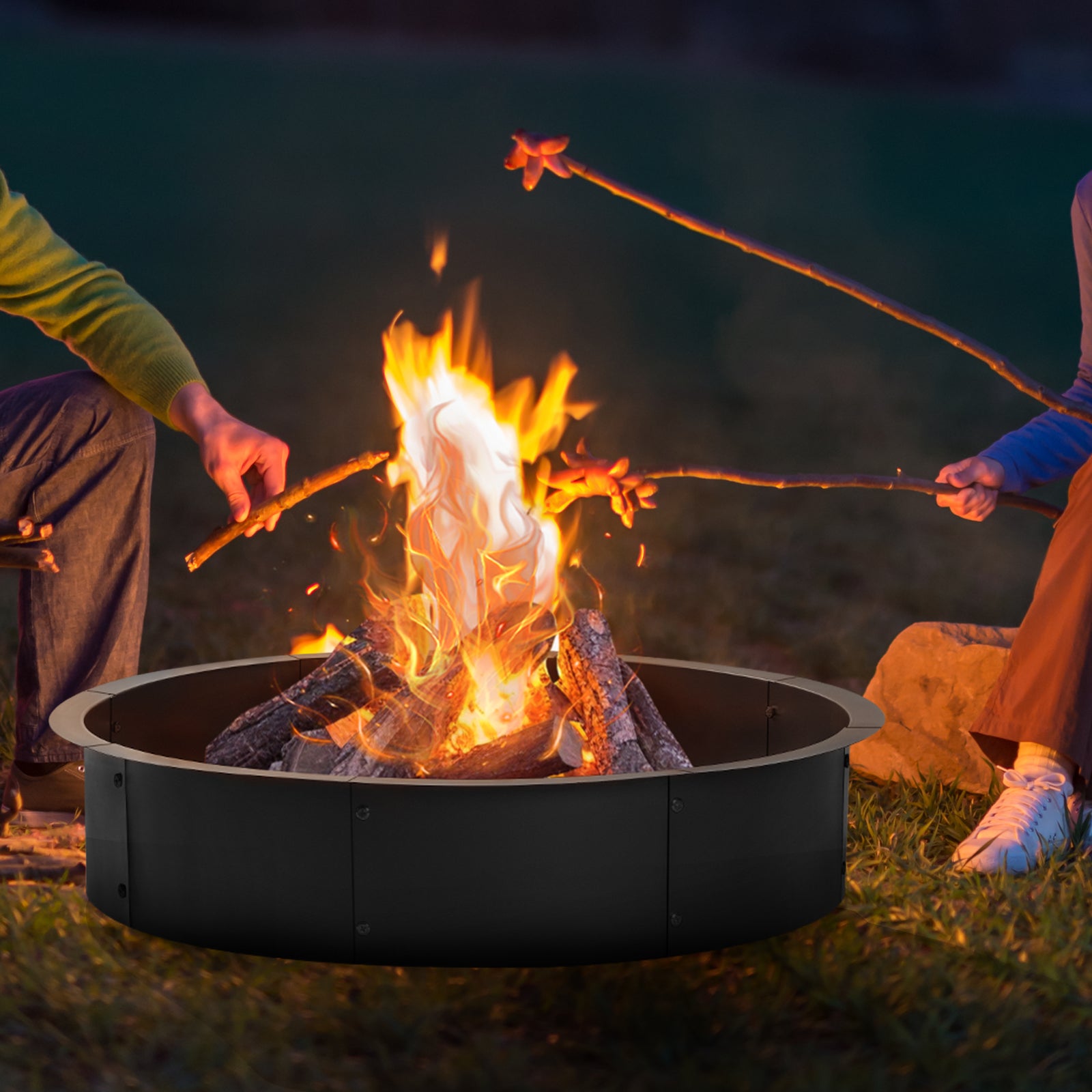 36inch Round Fire Pit Ring Insert, Large Steel Firepit Liner for In-Ground or Above-Ground