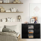 6/8 Drawer Fabric Storage Dresser with Open Middle Shelves, PU Leather Top Chest of Drawers, Modular Metal Frame Vertical Organizer Cabinet, Freestanding Closet Organizer for Bedroom, Entryway, Living Room, Salon
