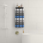 Wall Mounted Towel Rack with Wood Shelf & 6 Hooks, Metal Bathroom Organizer for Large Rolled Towels, Black,