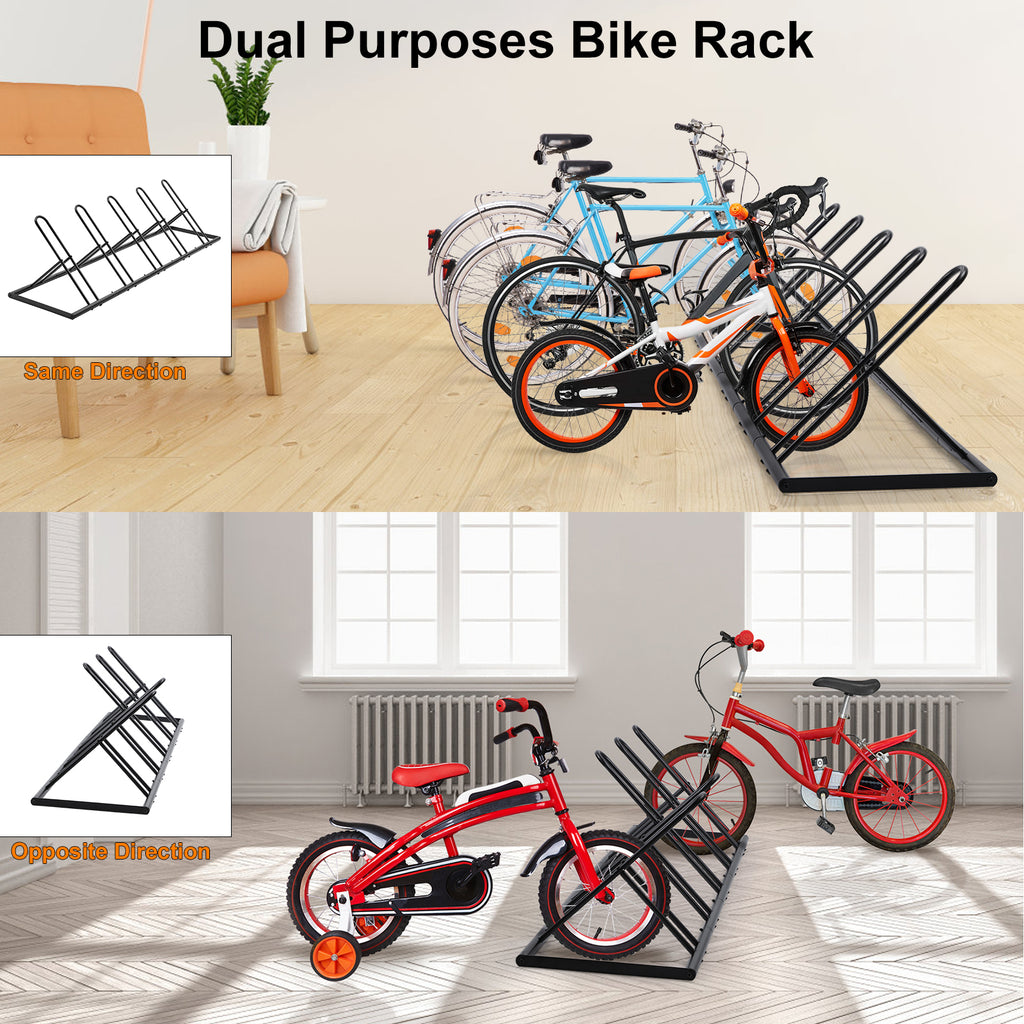 5-Bike Floor Parking Stand - Adjustable Free-Standing Storage Rack for Garage, MTB & Road Bikes