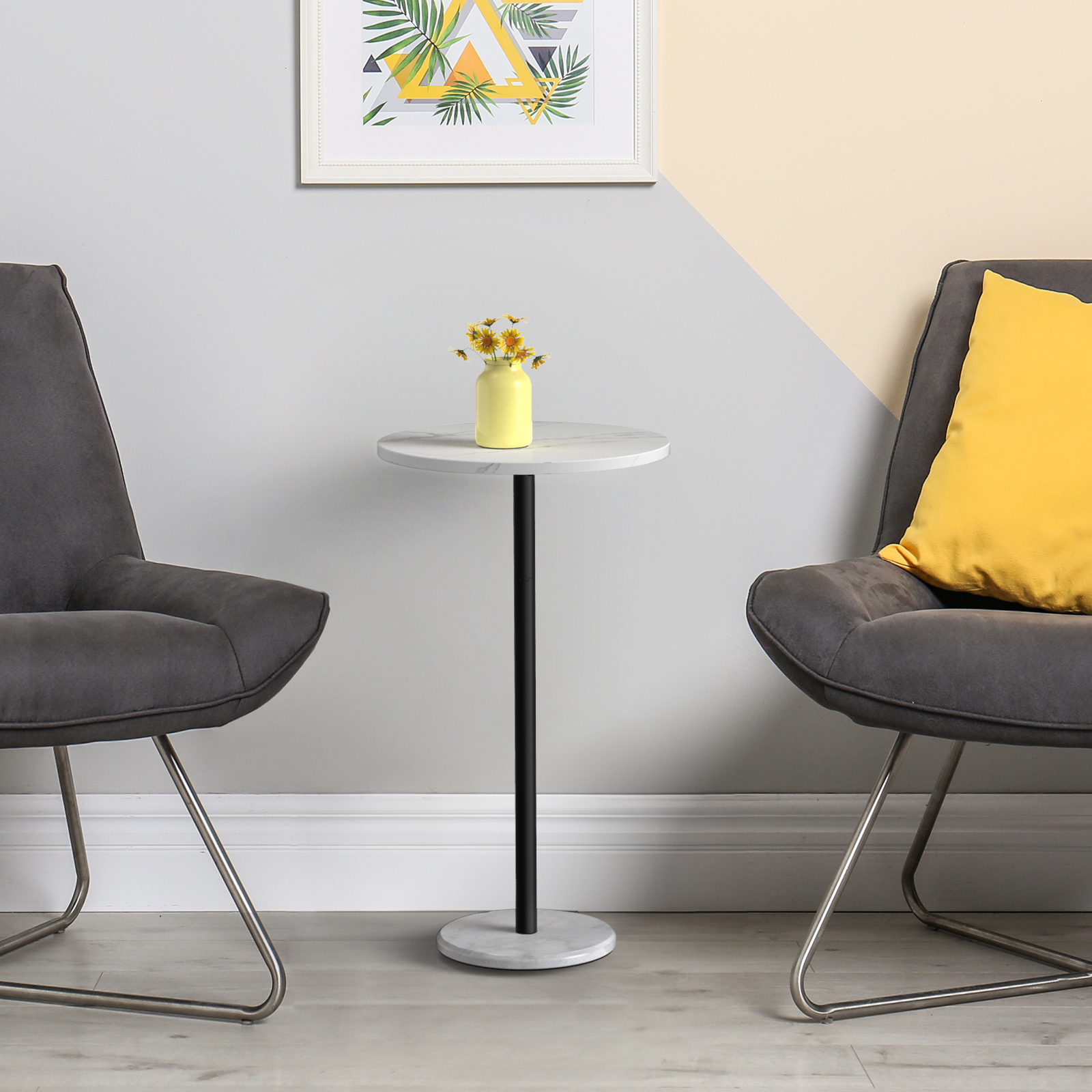 Carrara Luxe Pedestal Side Table | Modern Round Accent Tables with Genuine Marble Base