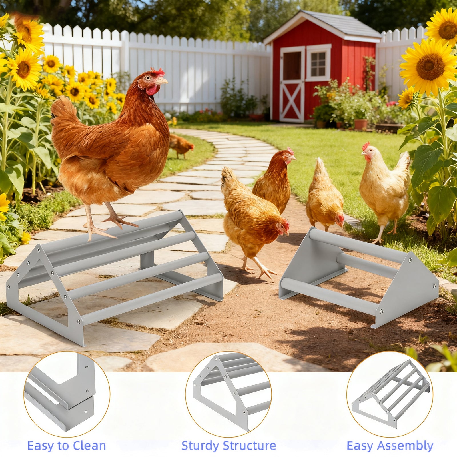 Chick Perch Stand, 2 Pack Large & Small Metal Roosting Bar for Brooder Coop, Chicken Jungle Gym Toy for Baby Chicks & Birds