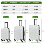 Luggage Sets 3 Piece Hardside Suitcases Sets with TSA Lock Double Spinner Wheels (20in/24in/28in, Black, Silver, Red