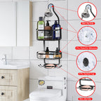 Bathroom Shower Head Hanging Caddy, Heavy Duty Powder Coated Anti-Rust Shower Organizer with 3 Storage Baskets, Drill-Free Shower Rack Accessories Holder for Bathroom Tub