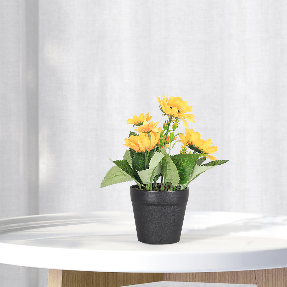 Artificial Sunflower Bonsai Potted Plant, Small Faux Floral Decoration for Home Office Desktop & Table Centerpiece