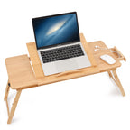 Large Ambidextrous Bamboo Bed Tray for Laptops, Tilting Surface Breakfast Table with Storage Drawer