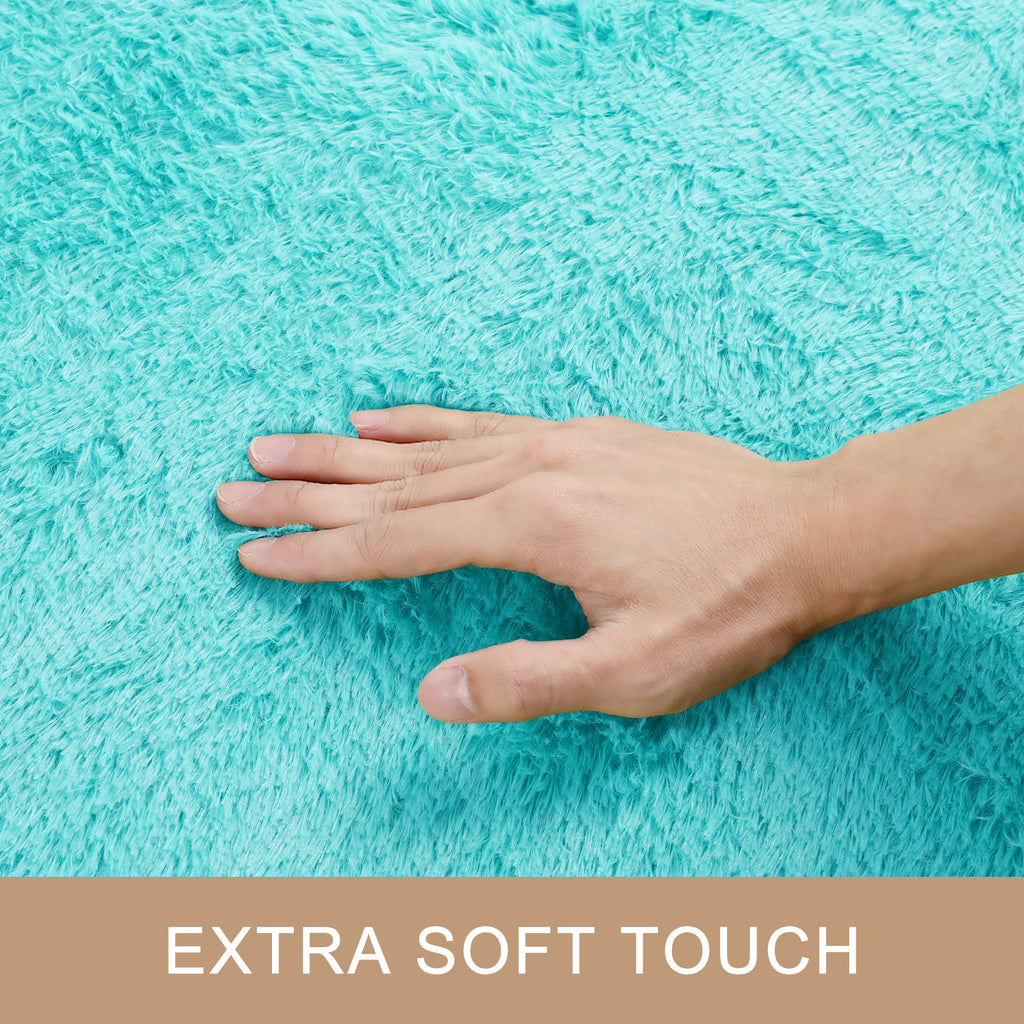 47.2x 31.1 inch Soft Fluffy Shag Bath Rug, Non-Slip Absorbent Washable Area Rug for Bathroom, Bedroom & Indoor Entryway, Turquoise Blue