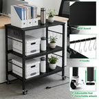 3-Tier Rolling Baker's Rack - Kitchen Microwave Stand with Power Outlets & 10 Hanging Hooks, Black,