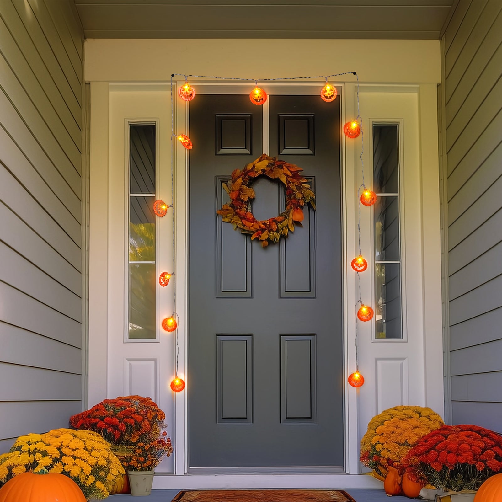 13.1ft 10 LED Pumpkin String Lights - Halloween Jack-O-Lantern Fairy Lights, Battery Operated for Indoor/Outdoor Decor