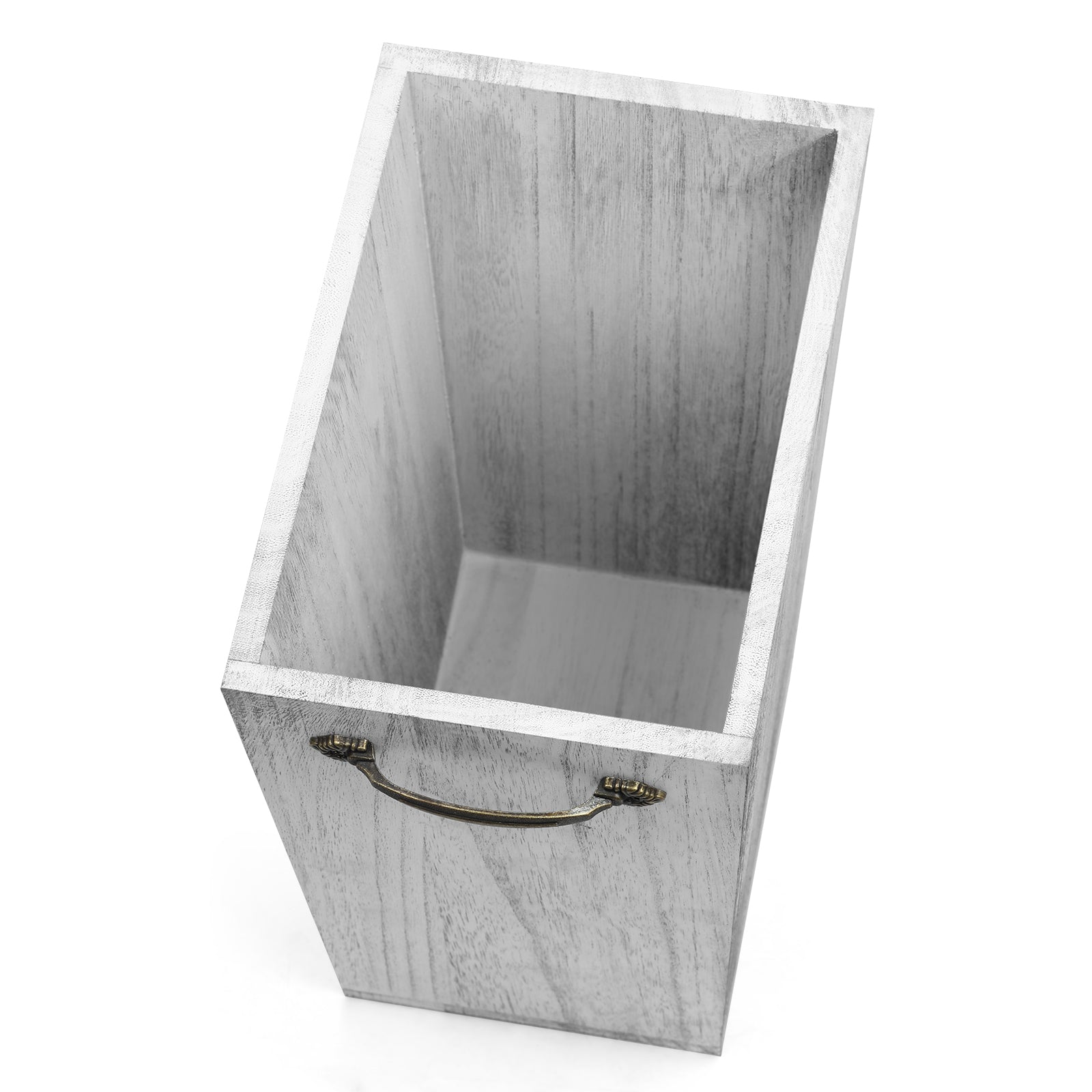 Wooden Waste Bin with Integrated Dual Metal Handles, Versatile Garbage Pail for Home or Office Use, Dark Brown/Gray-White
