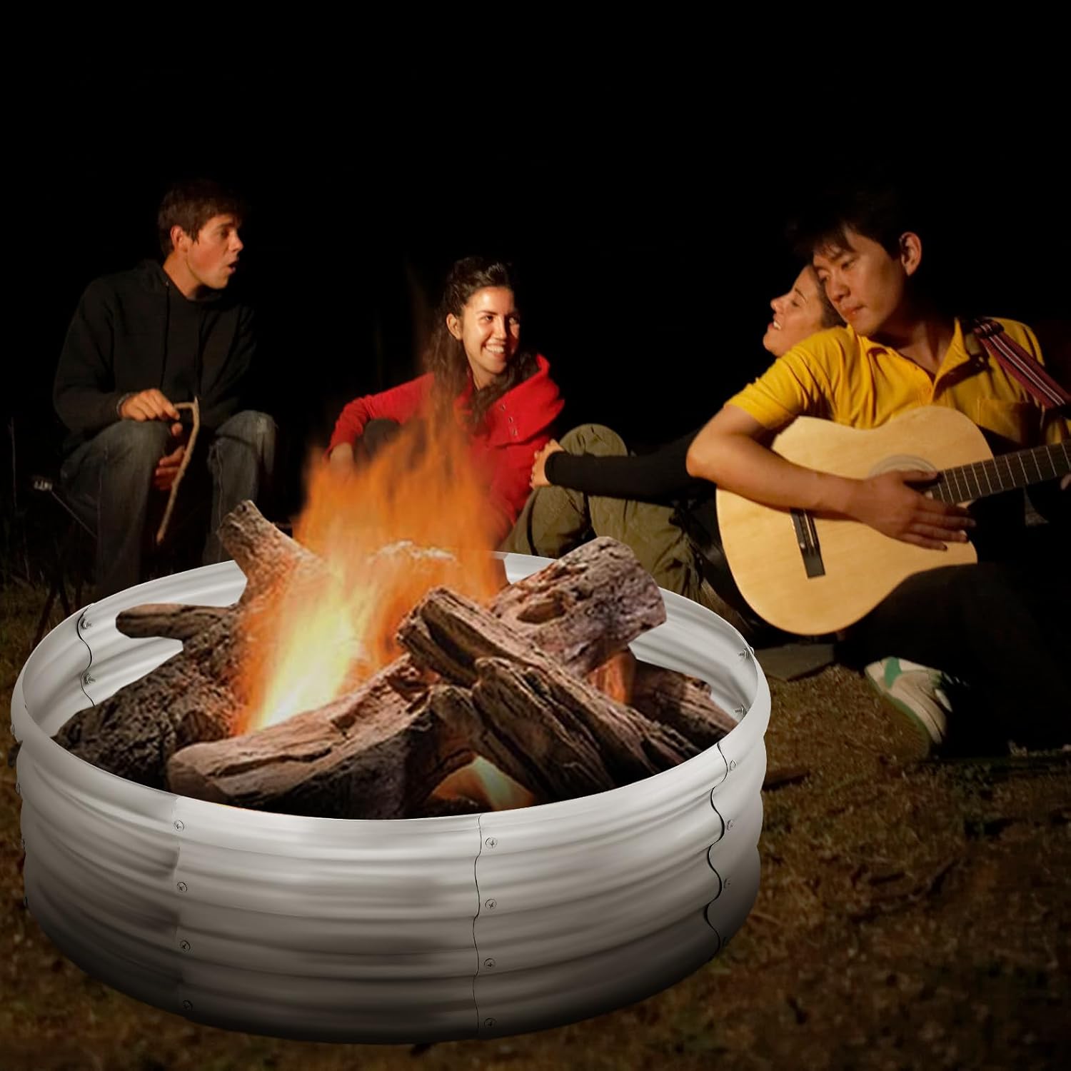 36 Inch Round Galvanized Steel Fire Pit Ring (12" Deep) - Durable Outdoor Liner for Camping & Backyard