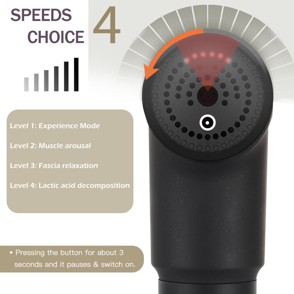 Deep Tissue Massage Gun with 4 Heads & 4 Speeds, Portable Percussion Muscle Massager for Pain Relief & Recovery