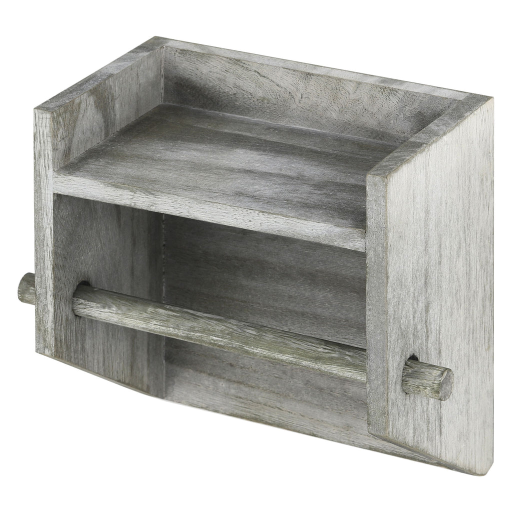 Rustic Wall-Mounted Wooden Toilet Tissue Dispenser with Integrated Display Ledge for Washrooms and Kitchens