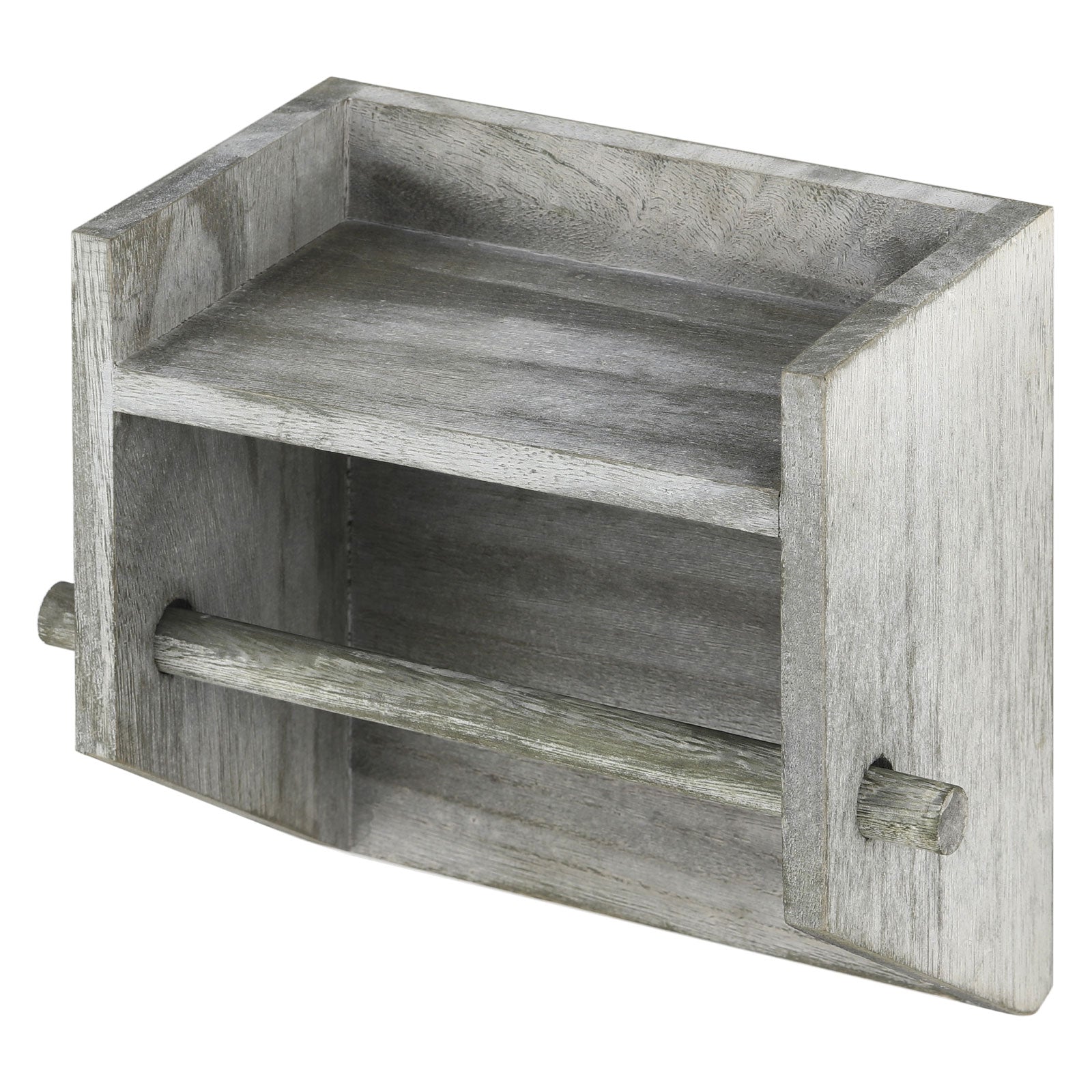 Rustic Wall-Mounted Wooden Toilet Tissue Dispenser with Integrated Display Ledge for Washrooms and Kitchens