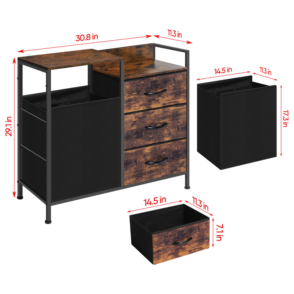 Retro Brown Laundry Sorter with 3-Tier Sliding Folding Storage Baskets - Stylish Organizer for Bathroom, Laundry Room, Toilet, Bedroom, and Living Room - Perfect for Sorting Dirty Laundry and Towels