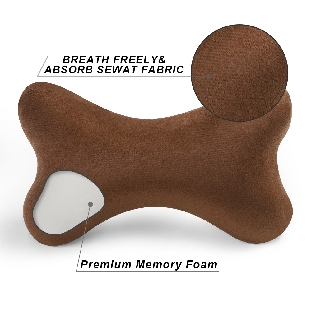 Bone Shaped Memory Foam Car Neck Pillow, Ergonomic Plush Cervical Support Headrest Pillow for Car Truck Bus Office Chair Sofa, Comfort Travel Neck Pillow for Long Driving Road Trips Airport Commuters Truck Drivers, Brown/Beige/Blue/Gray