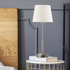 Modern Bedside Lamps Set of 2 - Brushed Nickel Table Lamps with Linen Fabric Shade and Sliver Metal Base, Elegant Nightstand Lamps for Bedroom, Hotel, Dorm, Office