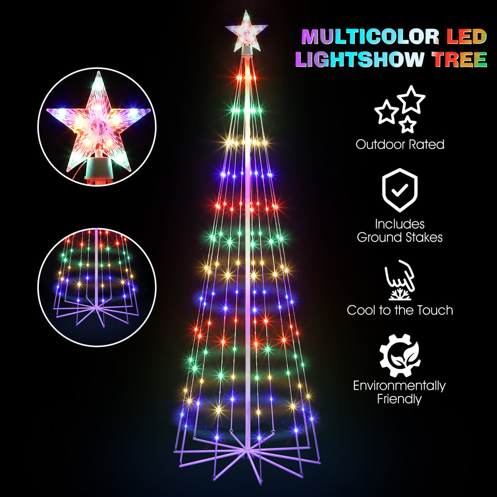3 Pack Lighted Christmas Cone Trees, 4/5/6FT Outdoor RGB LED Trees with Star Topper, 8 Modes Waterproof Yard Decorations for Holiday