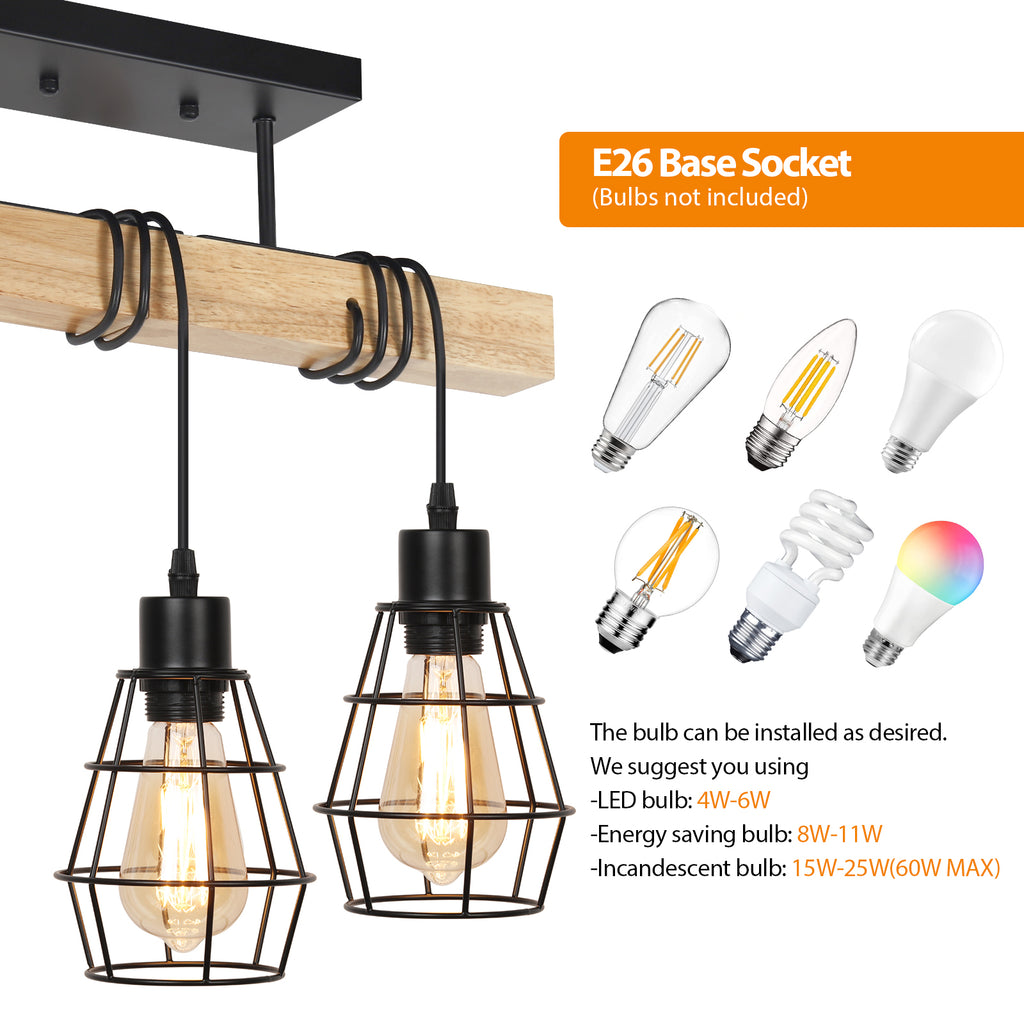 3-Light Industrial Semi Flush Mount Ceiling Fixture with Wood Accents and Metal Cage Shades