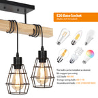 3-Light Industrial Semi Flush Mount Ceiling Fixture with Wood Accents and Metal Cage Shades