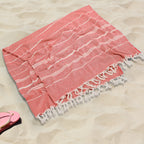 Set of 2 Turkish Beach Towels, Sand-Free Quick Dry Absorbent Cotton Towels, Large Lightweight Stylish Striped Peshtemal with Tassels for Beach, Bath, Pool, Picnic