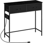 Slim Console Table with Built-in Charging Station, Two Storage Drawers, and Accessory Hook for Entryway or Living Room, Black and Rustic Brown finish