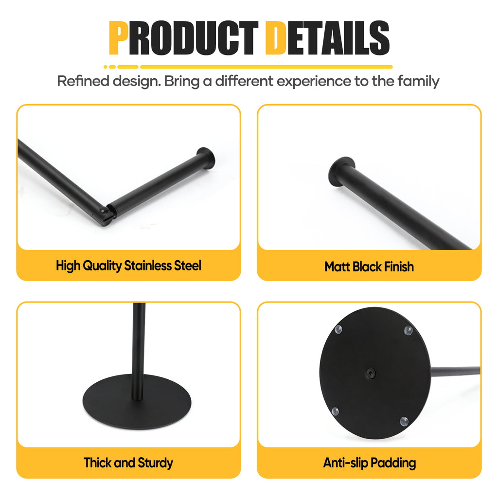 Free Standing Toilet Paper Holder Stand, Matte Black Stainless Steel Floor Tissue Roll Storage Rack, Reserve Roll Storage Design Holds Up to 5 Rolls for Bathroom Washroom