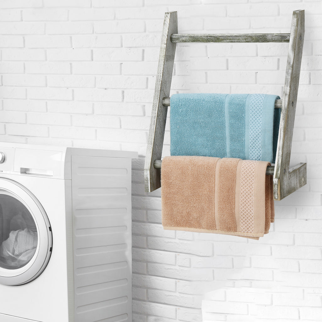 3-Tier Wall Hanging Towel Ladder Farmhouse Whitewashed Mini Hand Towel Rack