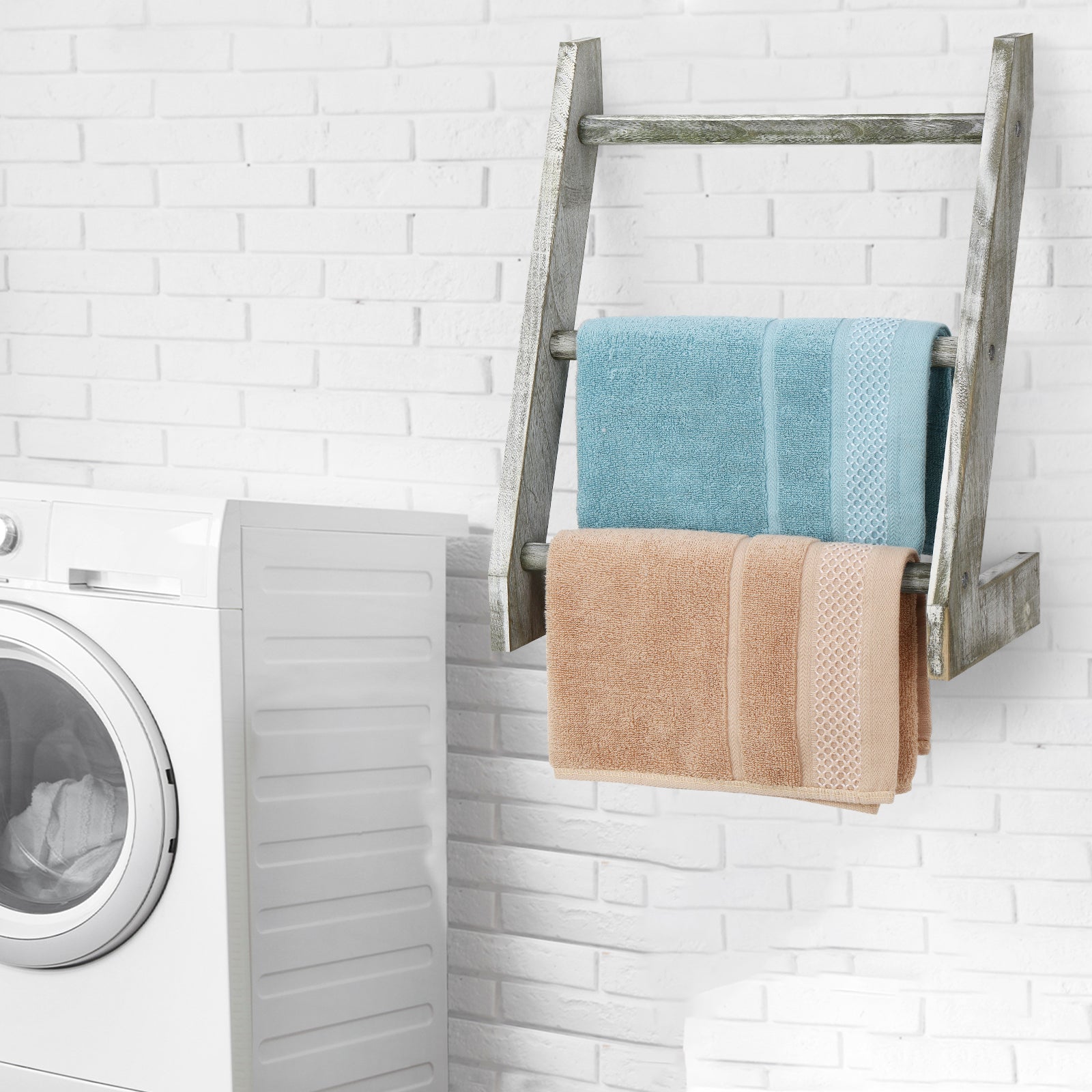 3-Tier Wall Hanging Towel Ladder Farmhouse Whitewashed Mini Hand Towel Rack