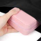 Pink Portable Travel Jewelry Case - Compact PU Leather Zippered Jewelry Organizer for Earrings & Necklaces
