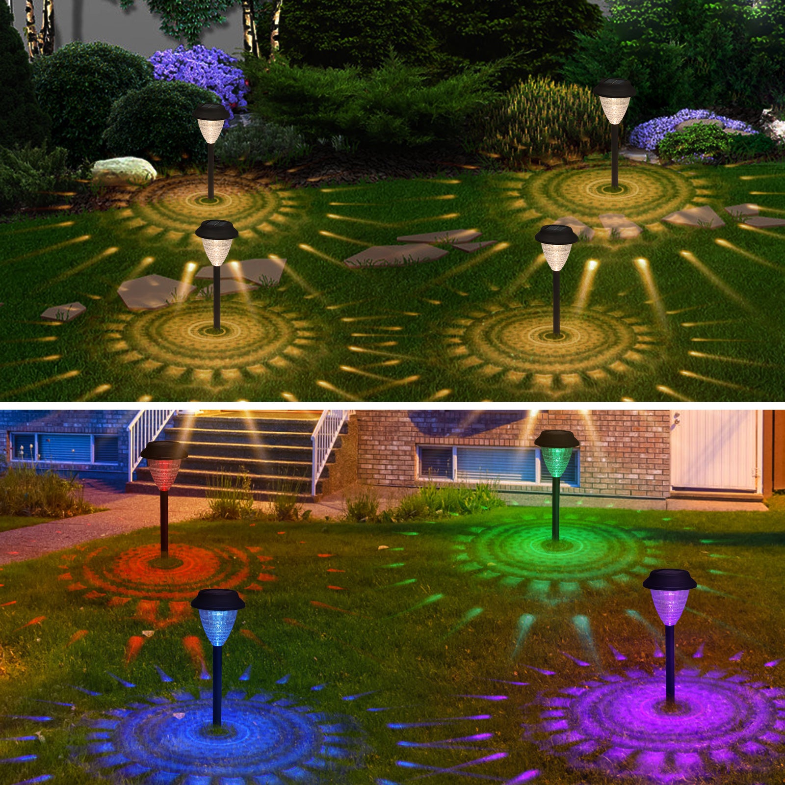Waterproof Solar Powered Garden Path Lights Set of 8, Auto On/Off LED Crystal Ground Stake Landscape Lights, Solar Walkway Lighting for Backyard Sidewalk Lawn Decorations