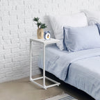 Set of 2 White C-Shaped End Tables, Modern Slide-Under Sofa Side Tables for Small Spaces & Bedroom,