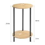 Small Round End Table Set of 2 - 2-Tier Rustic Accent Tables w/ Storage Shelf, Yellow