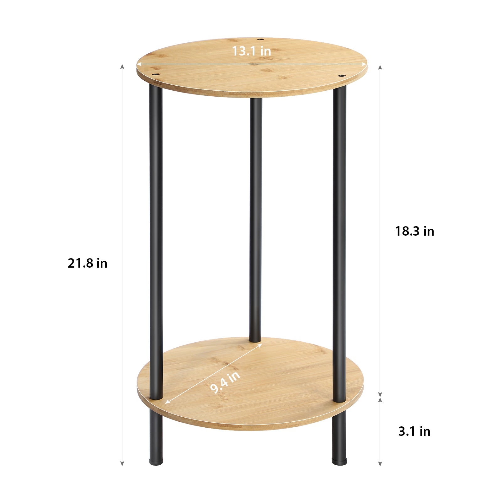 Small Round End Table Set of 2 - 2-Tier Rustic Accent Tables w/ Storage Shelf, Yellow