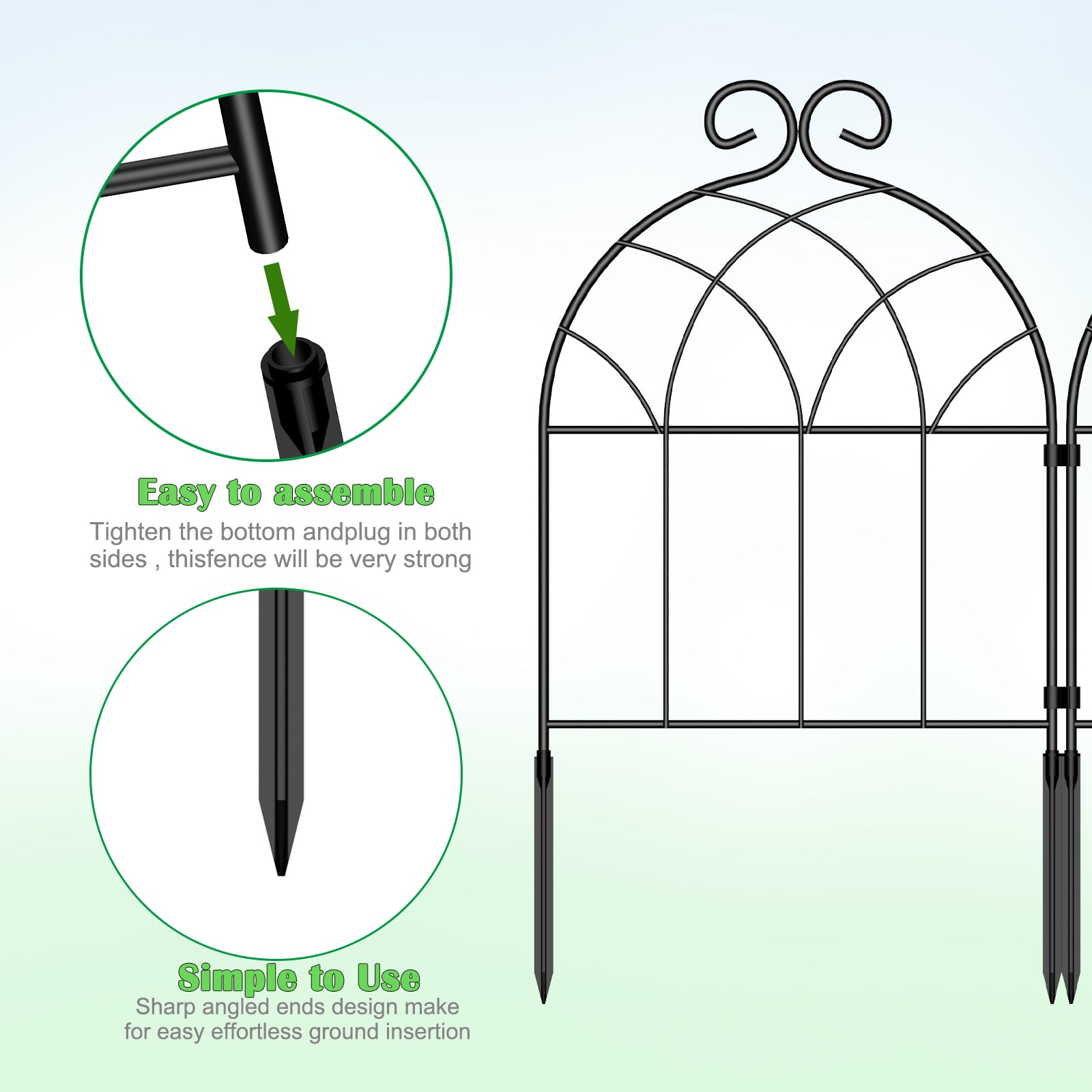20-Piece Decorative Metal Garden Fence, Interlocking Flower Bed Edging Border, White Retro Design