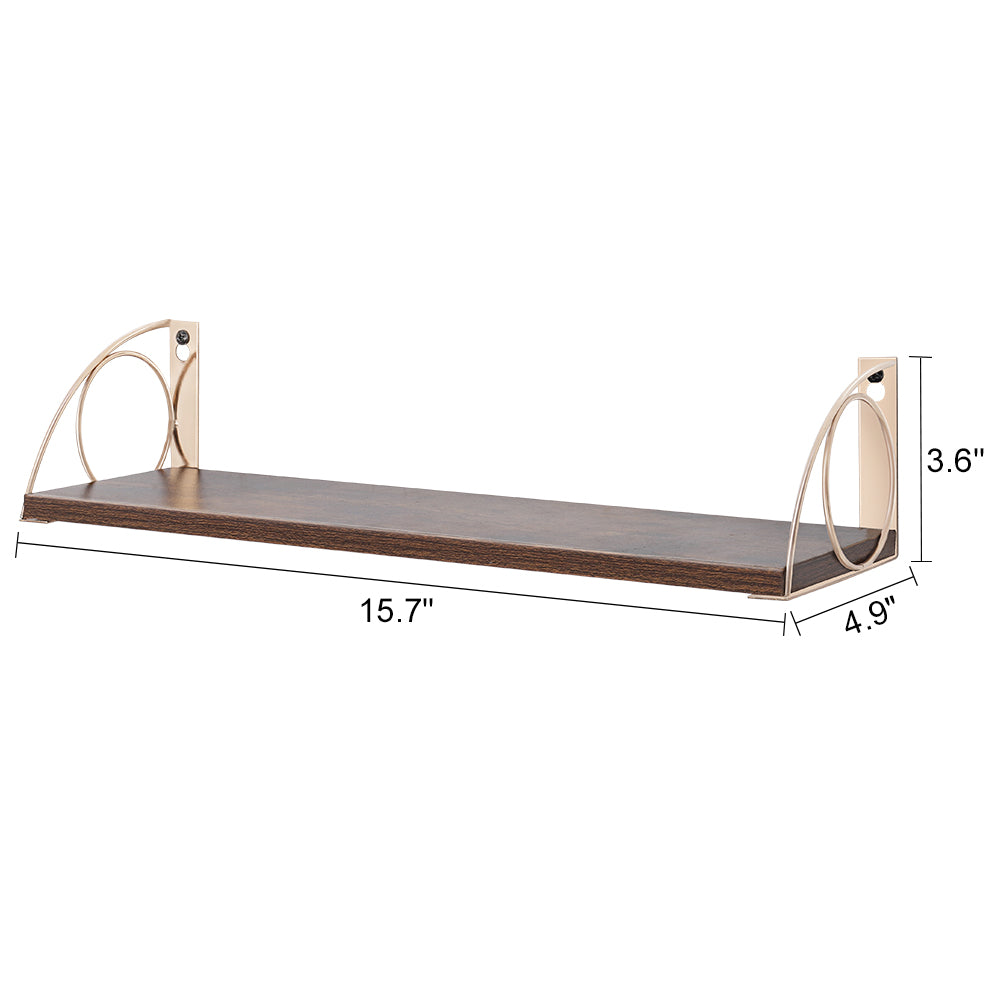 Modern Arched Floating Shelves Set of 3 - Gold Metal & Dark Wood Wall Shelves for Sophisticated Decor