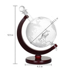 World Map Globe Liquor Decanter Gift Set, Large 1500ml Hand-Blown Glass Whiskey Carafe with Wooden Base, Complete Bar Accessories Kit for Men Father Husband Birthday Anniversary Gift