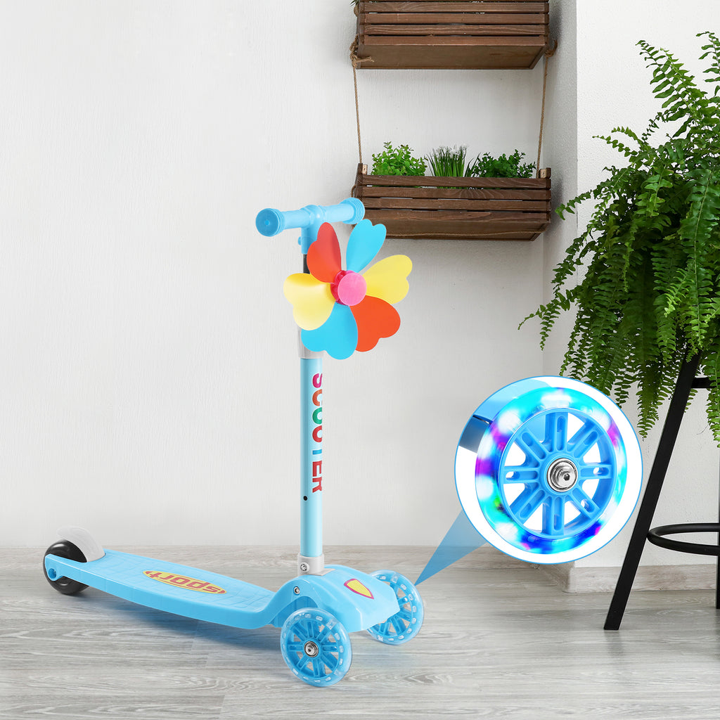 3 Wheels Kids Scooter, Adjustable Height Lean-to-Steer Kick Scooter with LED Light-Up Wheels, Windmill & Streamers, Gifts for Toddlers Boys Girls 3-5 Years Old, Pink