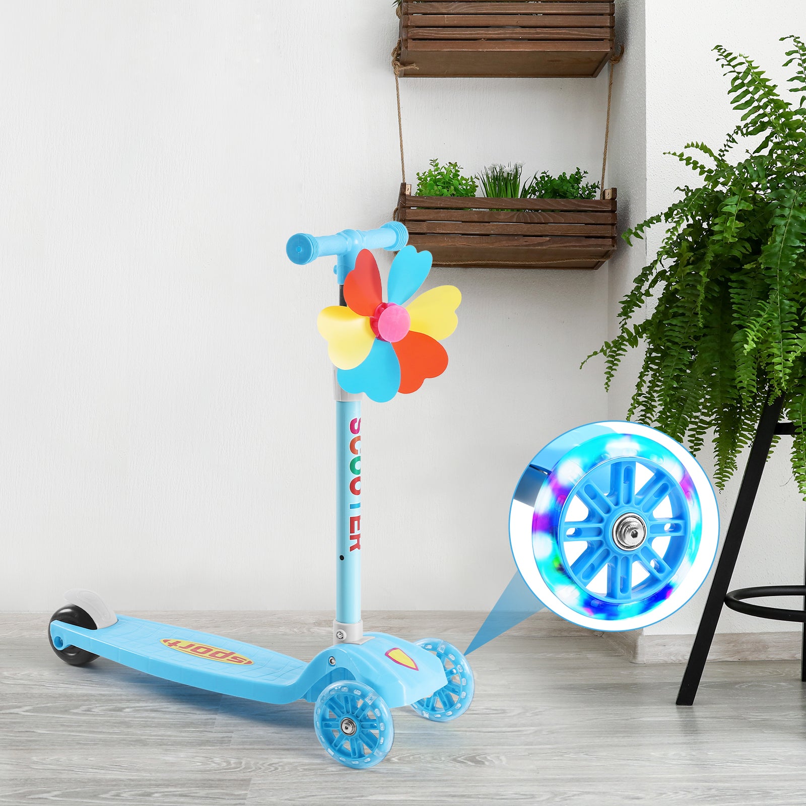 3 Wheels Kids Scooter, Adjustable Height Lean-to-Steer Kick Scooter with LED Light-Up Wheels, Windmill & Streamers, Gifts for Toddlers Boys Girls 3-5 Years Old, Pink