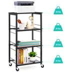 4-Tier Rolling Kitchen Cart with Wood Tabletop, Industrial Microwave Stand on Wheels with 3 Mesh Storage Shelves, Slim Utility Cart & Serving Bar for Small Spaces, Office, Pantry, Bathroom, Black